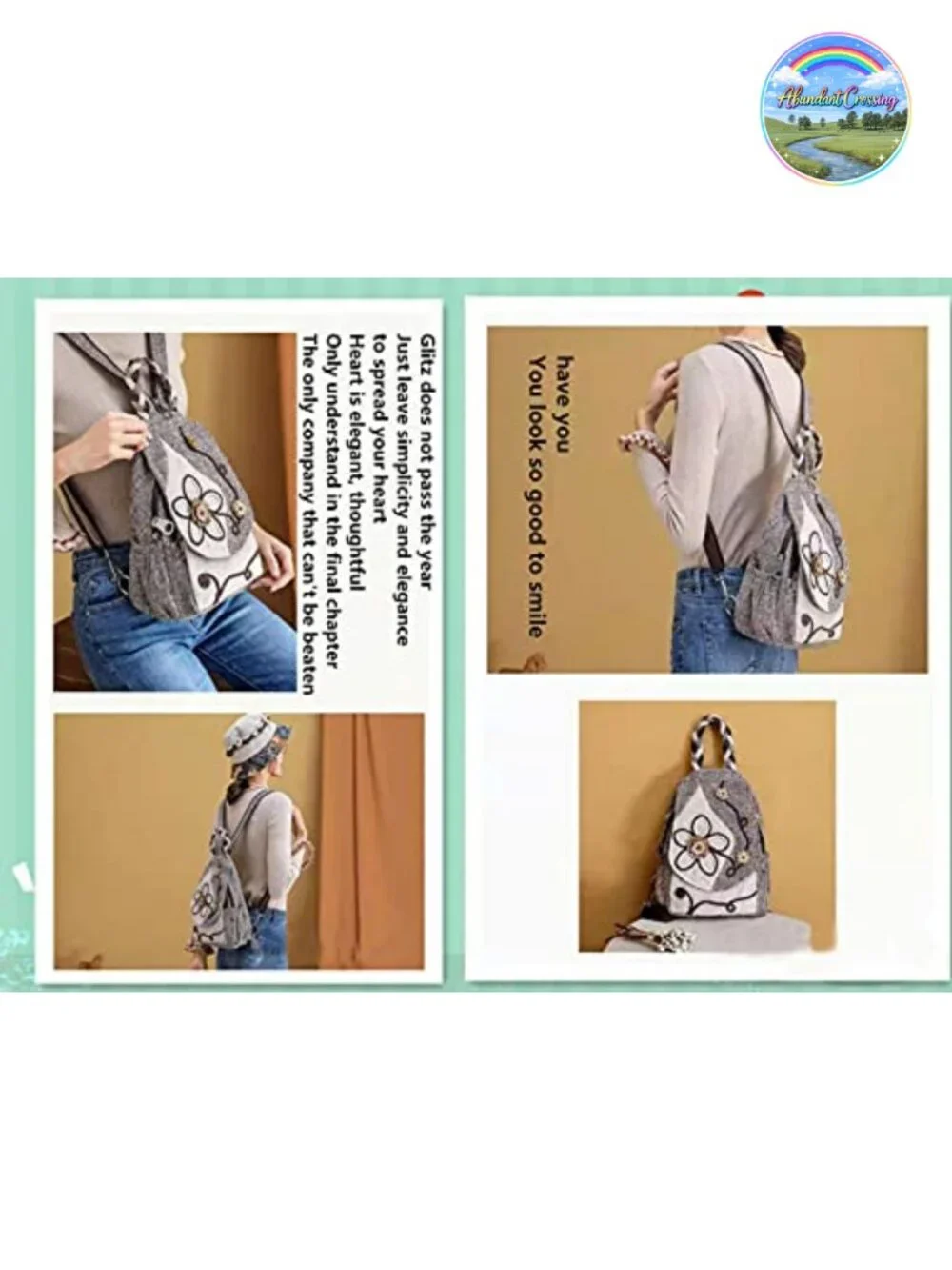Bohemian Hand Woven Backpack Purse Convertible Sling Bag Canvas Multi Pocket